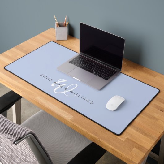 Modern Blauw Wit Schreef Monogram Bureaumat (Kantoor 2)