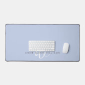Modern Blauw Wit Schreef Monogram Bureaumat (Keyboard & Muis)