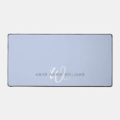Modern Blauw Wit Schreef Monogram Bureaumat (Voorkant)