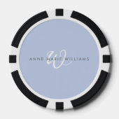 Modern Blauw Wit Schreef Monogram Poker Chips (Voorkant)