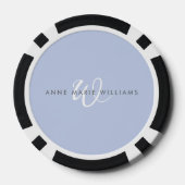 Modern Blauw Wit Schreef Monogram Poker Chips (Achterkant)
