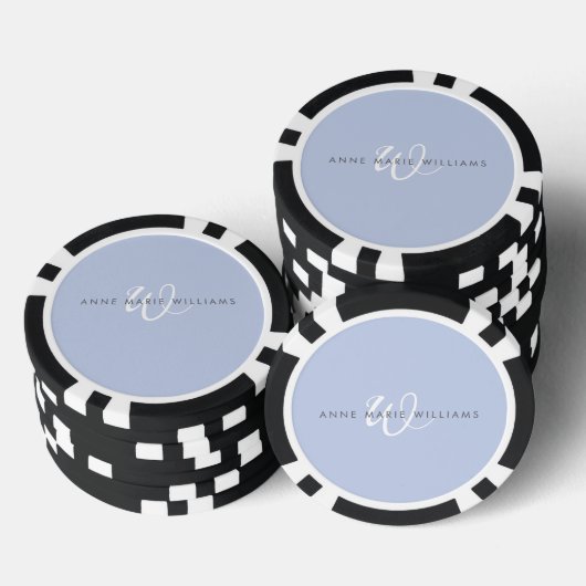 Modern Blauw Wit Schreef Monogram Poker Chips (Opstapeling)