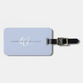 Modern Blauw Wit Schrift Monogram Bagagelabel (Voorkant horizontaal)