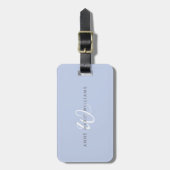 Modern Blauw Wit Schrift Monogram Bagagelabel (Voorkant verticaal)