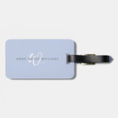 Modern Blauw Wit Schrift Monogram Bagagelabel (Achterkant horizontaal)