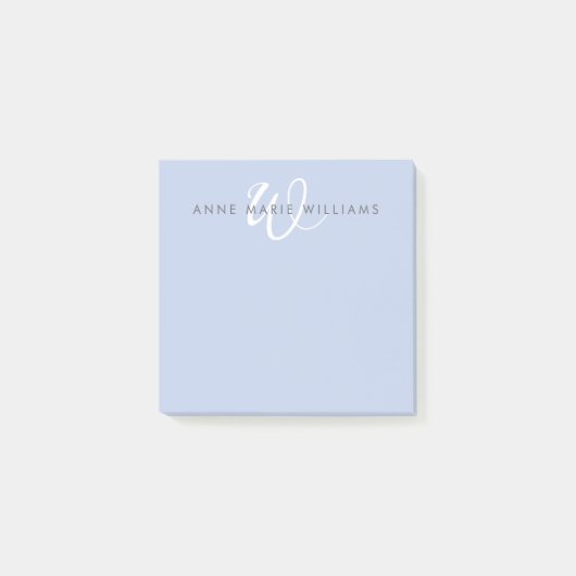 Modern Blauw Wit Schrift Monogram Post-it® Notes (Voorkant)