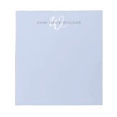 Modern Blauw Wit Schrifttype Monogram Notitieblok (Voorkant)