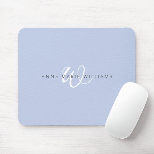 Modern Blauw Wit Schript Monogram Muismat (Met muis)