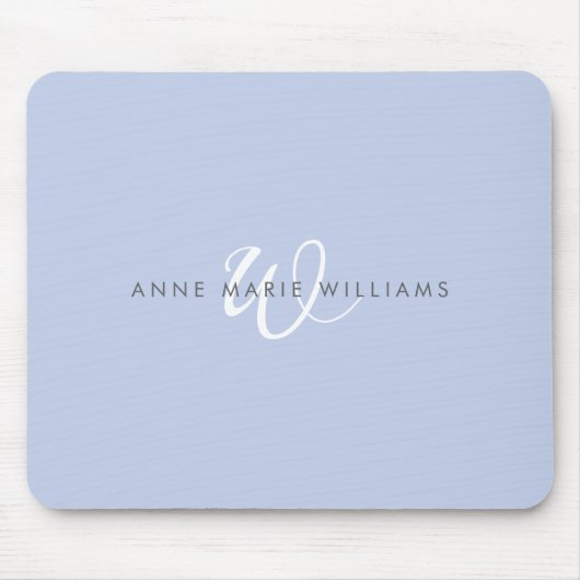 Modern Blauw Wit Schript Monogram Muismat (Voorkant)