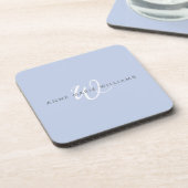 Modern Blauw Wit Script Monogram Bier Onderzetter (Linkerzijde)
