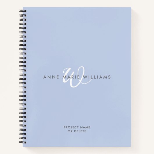 Modern Blauw Wit Script Monogram Notitieboek (Voorkant)