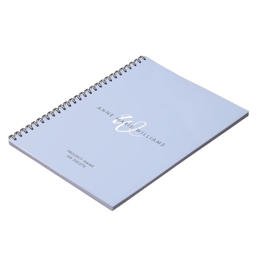 Modern Blauw Wit Script Monogram Notitieboek (Linkerzijde)