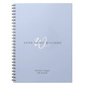 Modern Blauw Wit Script Monogram Notitieboek (Voorkant)