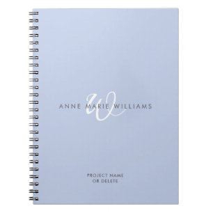 Modern Blauw Wit Script Monogram Notitieboek