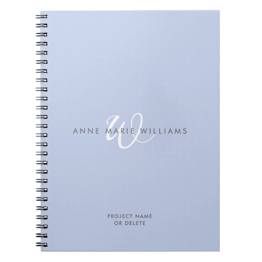 Modern Blauw Wit Script Monogram Notitieboek (Voorkant)