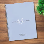 Modern Blauw Wit Script Monogram Notitieboek
