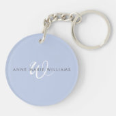 Modern Blauw Wit Script Monogram Sleutelhanger (Achterkant)