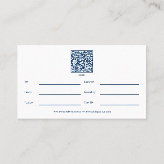 Modern Blauw Wit Small Business Gift Certificaat (Achterkant)