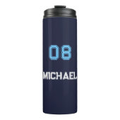 Modern Blauw Wit Speler Naam Jersey Nummer Sport Thermosbeker (Voorkant)