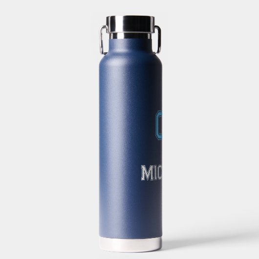 Modern Blauw Wit Speler Naam Jersey Nummer Sport Waterfles (Voorkant)