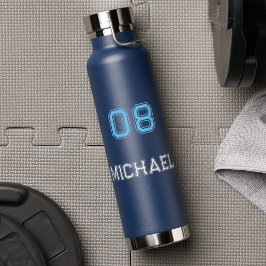 Modern Blauw Wit Speler Naam Jersey Nummer Sport Waterfles