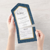 Modern blauw & wit sterrengoud diner all in one uitnodiging (Afscheurbaar)