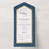 Modern blauw & wit sterrengoud diner all in one uitnodiging (Binnen)