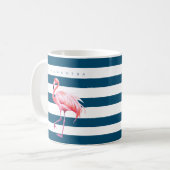 Modern Blauw Wit Streep Roze Flamingo Aangepaste N Koffiemok (Voorkant links)