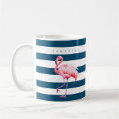 Modern Blauw Wit Streep Roze Flamingo Aangepaste N Koffiemok (Links)