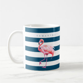 Modern Blauw Wit Streep Roze Flamingo Aangepaste N Koffiemok