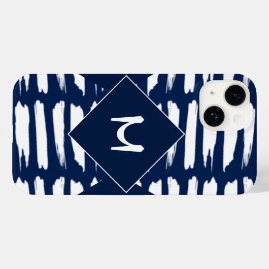 Modern blauw, wit stripe monogram, aangepast Case-Mate iPhone case (Achterkant (horizontaal))