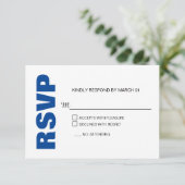 Modern Blauw Wit Trouwen RSVP Reactie (Staand voorkant)
