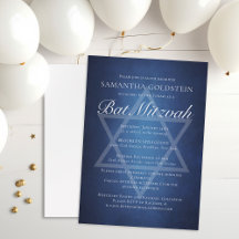 Modern Blauw Wit Typografie Formele Bat Mitzvah