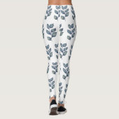 Modern Blauw & Wit Waterverf Loof  Leggings (Achterkant)