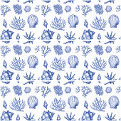 Modern blauw wit zeeschelp koraal oceaan patroon tegeltje