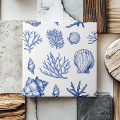 Modern blauw wit zeeschelp koraal oceaan patroon tegeltje