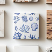Modern blauw wit zeeschelp koraal oceaan patroon tegeltje