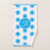 Modern Blauw Witte Cirkel Ring Patroon Monogram Bad Handdoek (Handdoek)