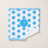 Modern Blauw Witte Cirkel Ring Patroon Monogram Bad Handdoek (Wasdoekje)