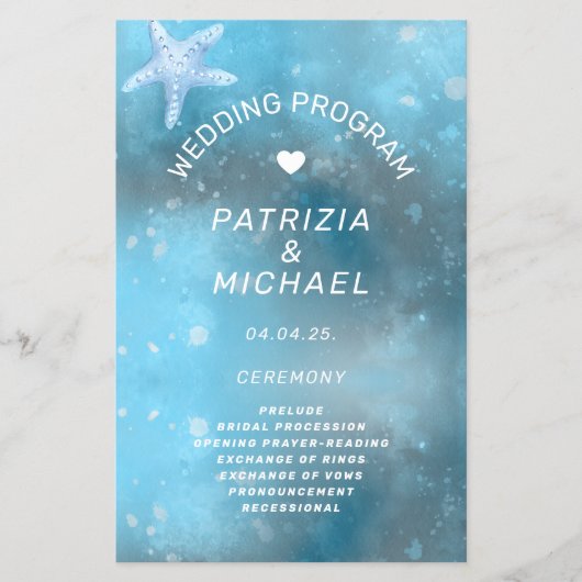 Modern blauw Zee zomer bruiloft programma Flyer (Voorkant)