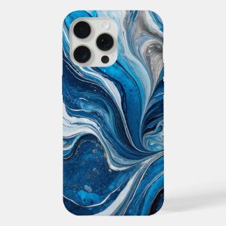 Modern Blauw Zilver Elegant Marmer iPhone 15 Pro Max Case