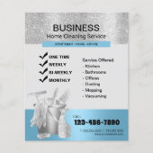 Modern Blauw & Zilver Huis Schoonmaak Huishouding Flyer (Voorkant)