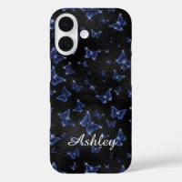 Modern blauw zilveren script naam vlinders