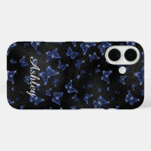 Modern blauw zilveren script naam vlinders Case-Mate iPhone case (Achterkant (horizontaal))
