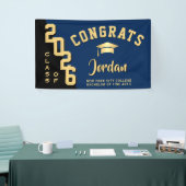 Modern Blauw Zwart Afstuderen Klasse van 2025 Part Spandoek (Beurs)