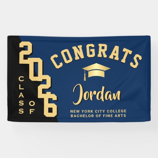 Modern Blauw Zwart Afstuderen Klasse van 2025 Part Spandoek (Horizontaal)