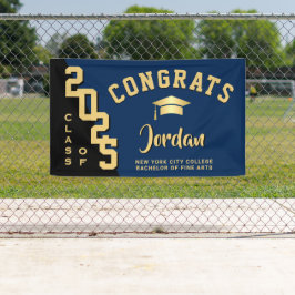 Modern Blauw Zwart Afstuderen Klasse van 2025 Part Spandoek