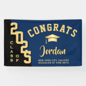 Modern Blauw Zwart Afstuderen Klasse van 2025 Part Spandoek (Horizontaal)