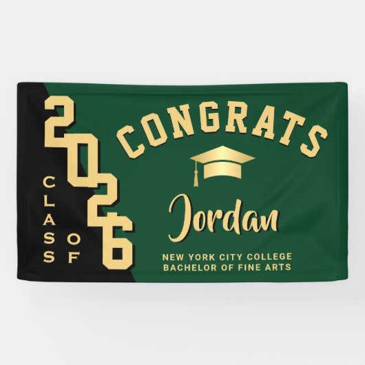 Modern Blauw Zwart Afstuderen Klasse van 2025 Part Spandoek (Horizontaal)