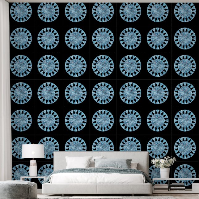 Modern blauw zwart cirkel geometrisch patroon behang (Slaapkamer)
